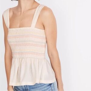 Madewell Smocked Square-Neck Peplum Tank